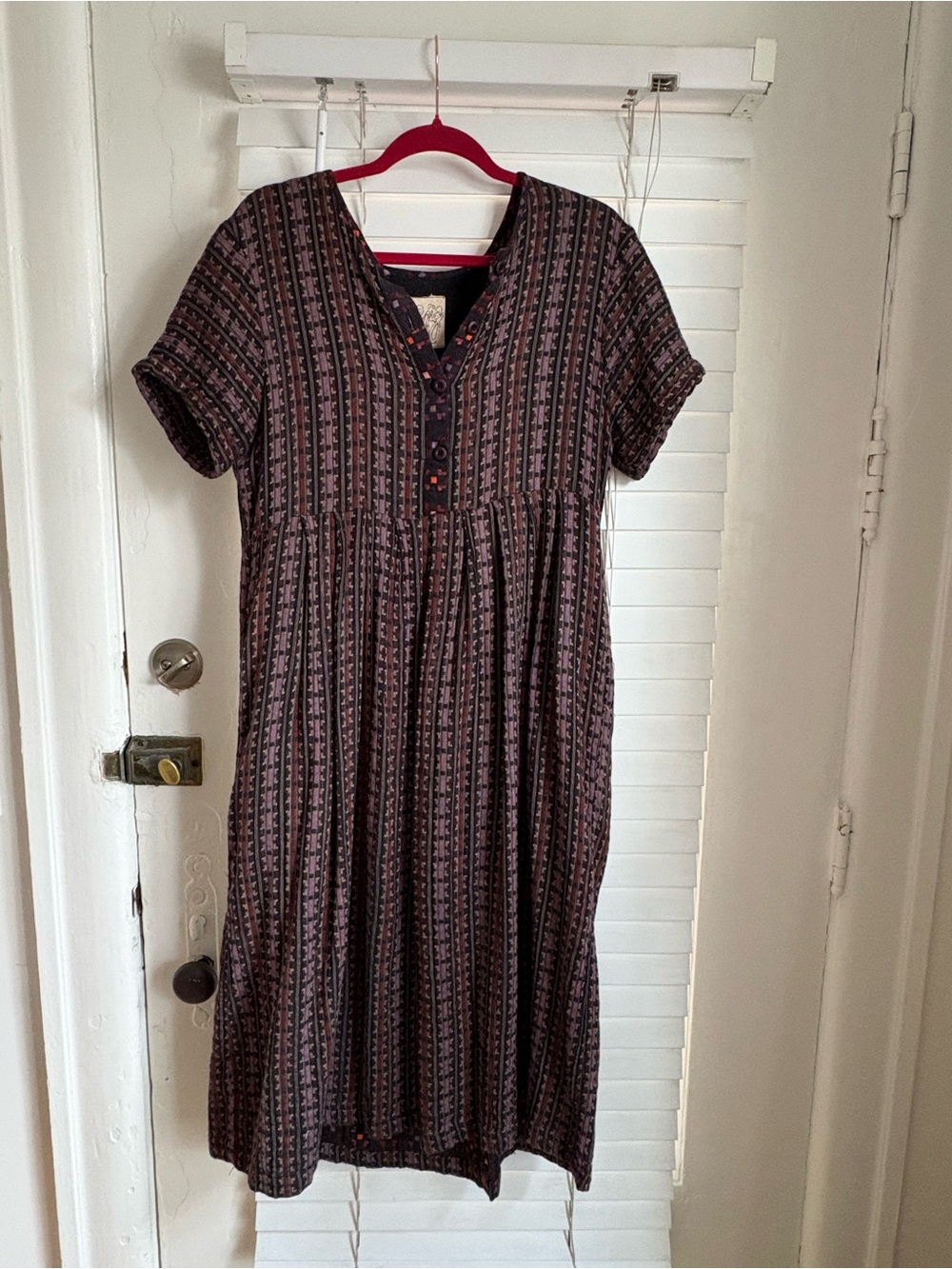 Ace & Jig Brown Midi Dress in Calico with Mardi Grad trim